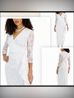 Kasper NEW w/ Tags Women's XS Lace Ruched Cascading Ruffled Maxi Dress Wedding